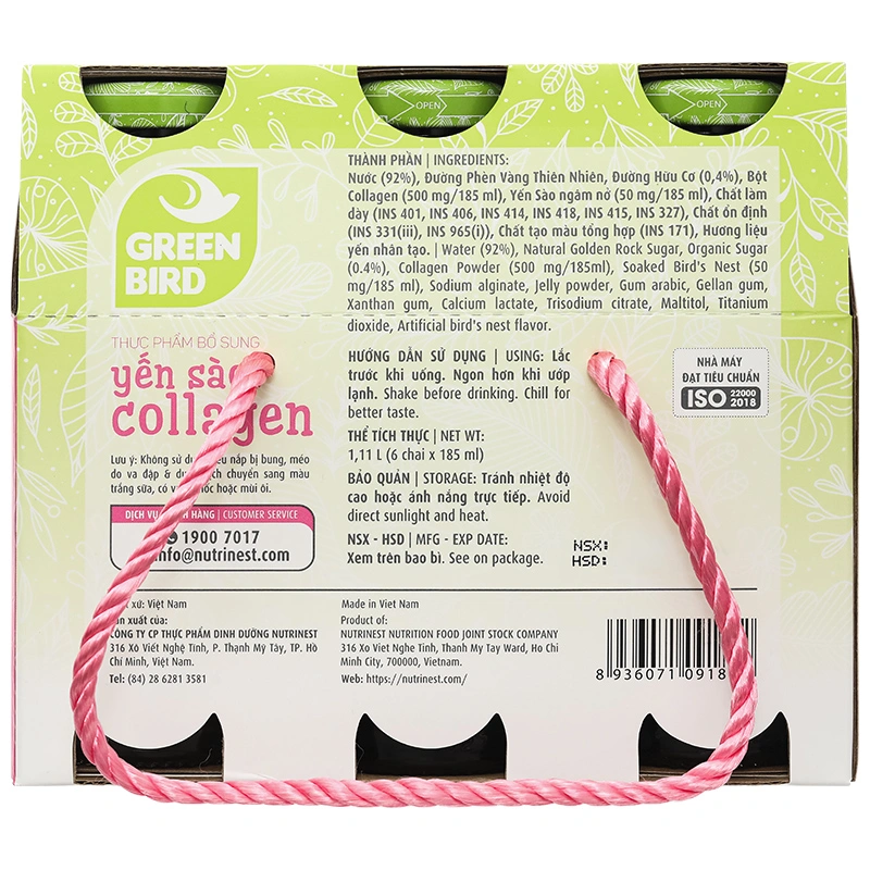 Nước yến Collagen Green Bird Nutrinest lốc 6 chai x 185ml - 3